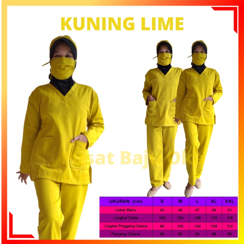 Baju OK /Baju Jaga Perawat Baju Ok Lengan Panjang Kuning Lime/Mustard Muda Baju Ok Petugas Medis Baj