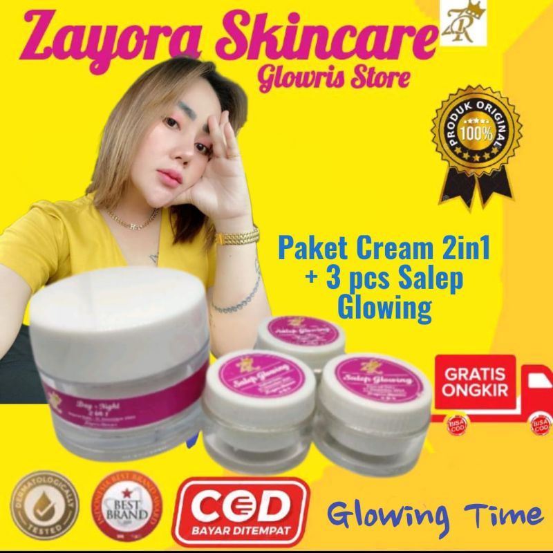 [ PROMO SPESIAL ] Paket Salep Glowing 3 pcs + Cream Pemutih 2in1 Zayora Skincare