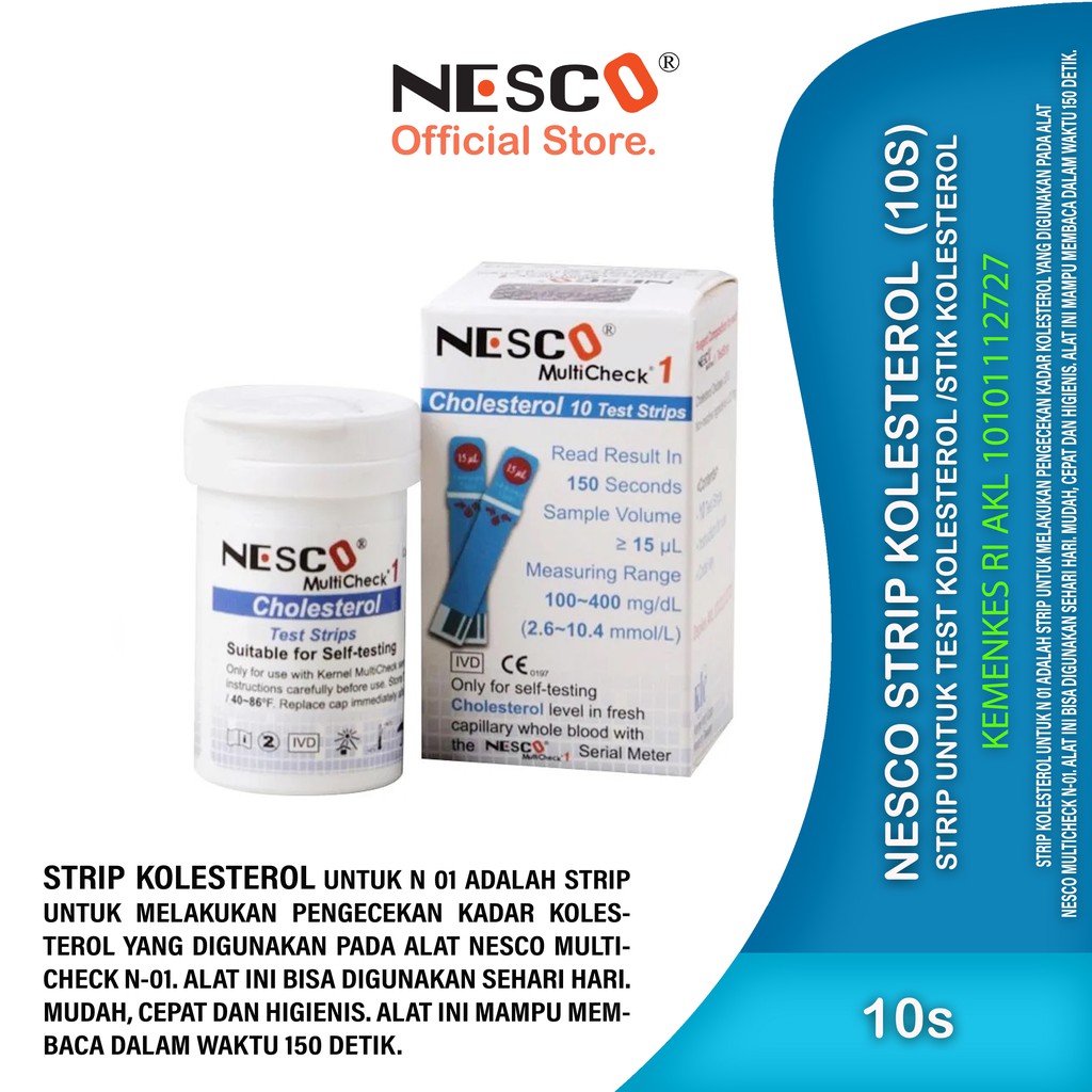 Nesco Strip Cholesterol (10s), Strip untuk cek KOLESTEROL TUBUH 10pcs/btl (Strip Alat N-01)