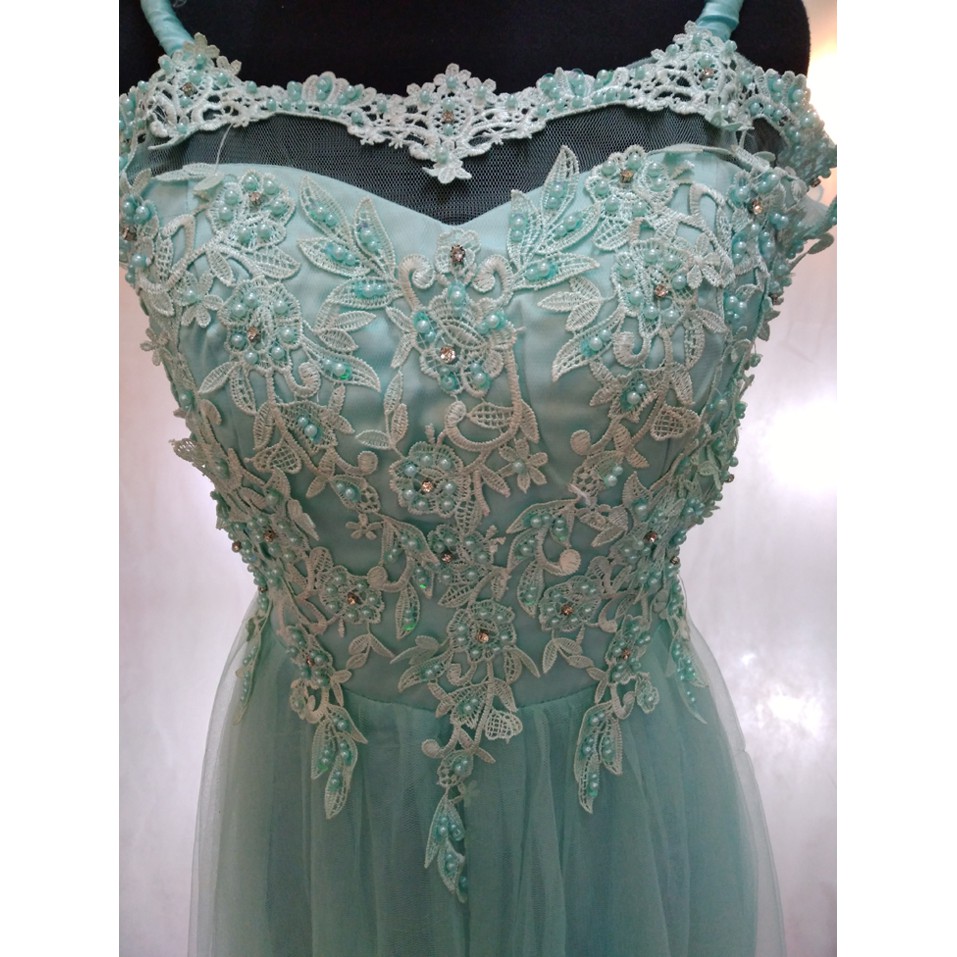 GAUN PESTA HIJAU MINT PRELOVED