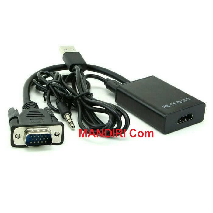 VGA To HDMI Adapter &amp; USB Audio HDTV Video Cable Converter - Hitam