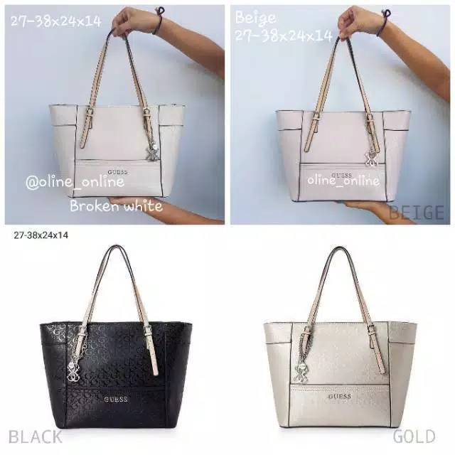 Promo Tas guess delaney medium size black, gold, broken white, coated bag
