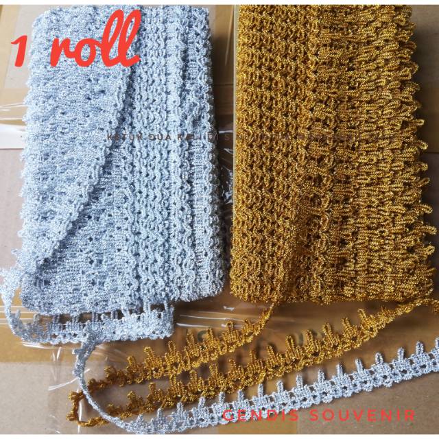 1 roll 25 meter renda mahkota kur gold silver bahan kerajinan craft rustic seserahan hantaran