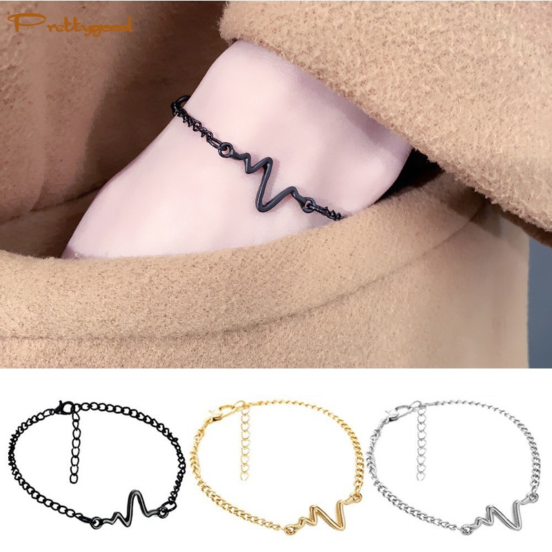 Gelang Rantai Adjustable Simple Model Elektrokardiogram Untuk Pria/Wanita/Pasangan -PD