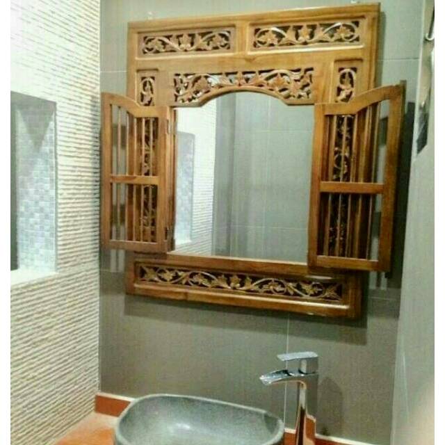 Cermin Hias Jendela Krepyak Kayu Jati