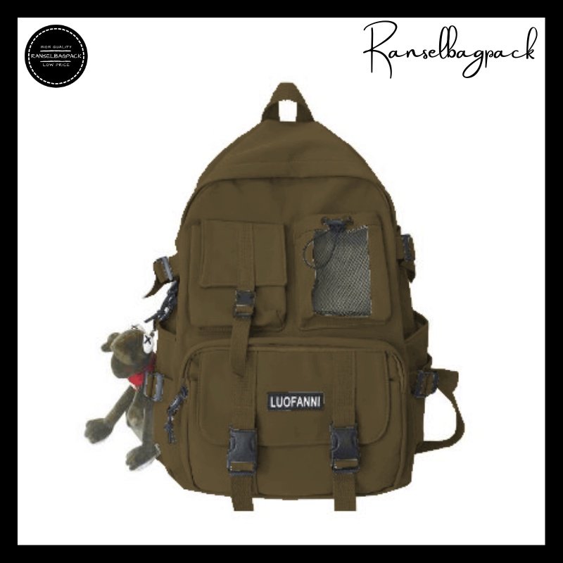 Tas Ransel - Backpack Punggung Bahu Sekolah Kekinian Terbaru Murah Casual Simpel Elegan Multifungsi Stylish Pria Wanita Cewek Cowok-Cokelat