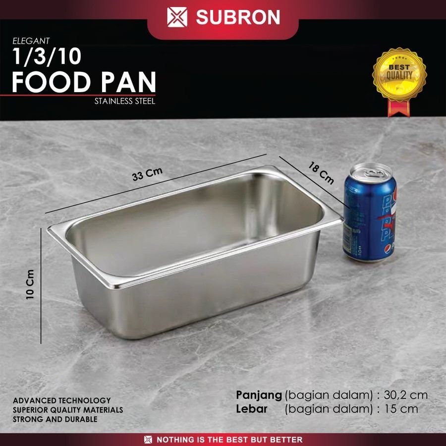 Subron Food Pan 1/3/10 Ukuran 18x33x10 cm Wadah Saji Stainless Steel