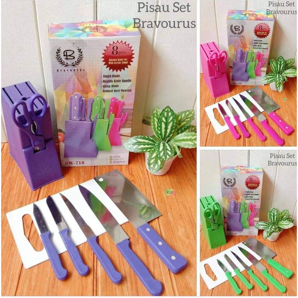 [TERMURAH] PISAU SET WADAH TALENAN 8 PCS WARNA WARNI MURAH STAINLESS STEEL BESI