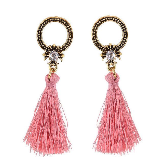 LRC Anting Tusuk Bohemia Round Shape Decorated Tassel Earrings