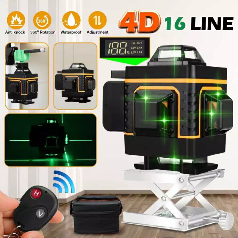 Penggaris Laser 4D Waterpas Laser 16 Line Laser Self Leveling Dengan Remote