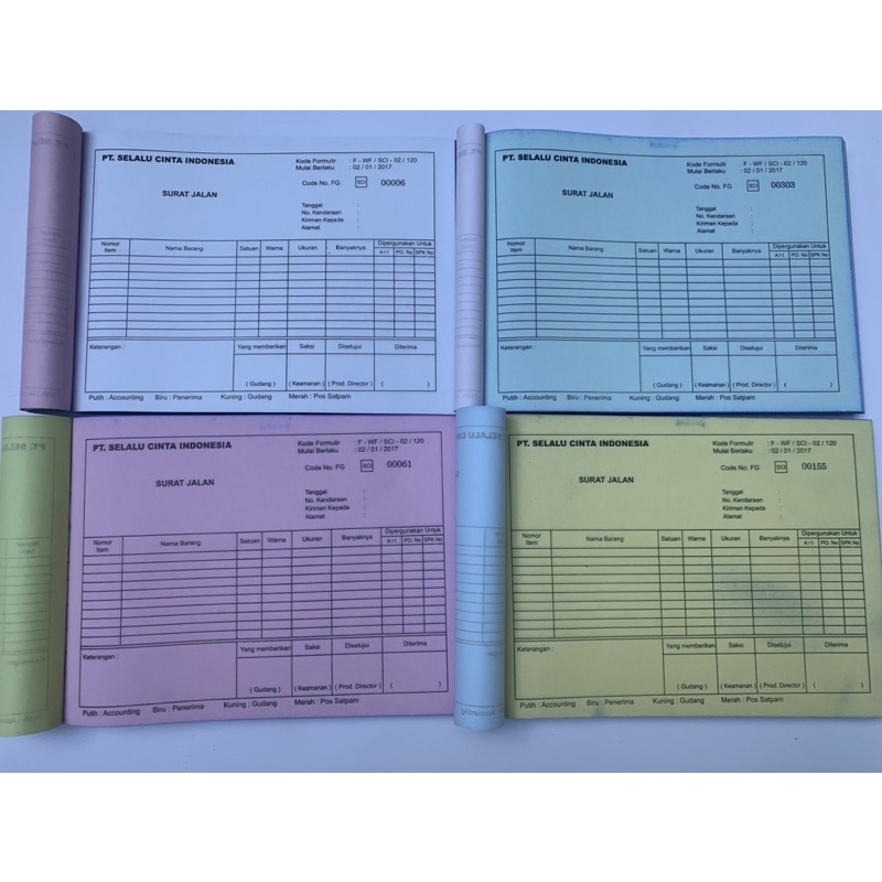 

Surat Jalan Custom 4 Ply, Rangkap 4, Ukuran 16 x 21 cm, Pakai Nomer Seri, Pembelian Harus 20 Buku