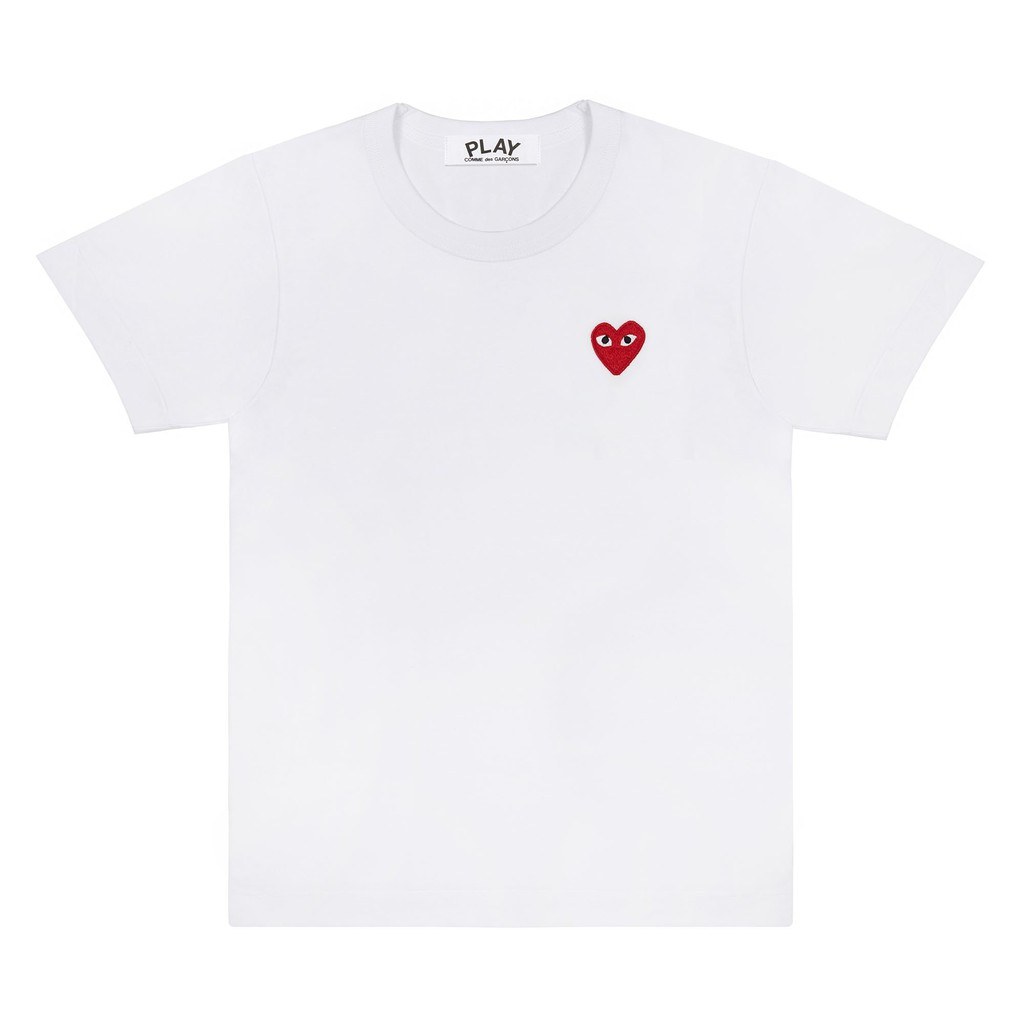 CDG Men Red Emblem Tee White 100% Authentic