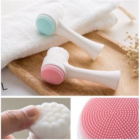 BBS SS25 Alat Cuci Muka 2in1 / Facial Cleansing Brush Silicone / Sikat Pembersih Wajah Pori / Brush Wajah 2 Sisi Bulu Lembut Halus Silikon