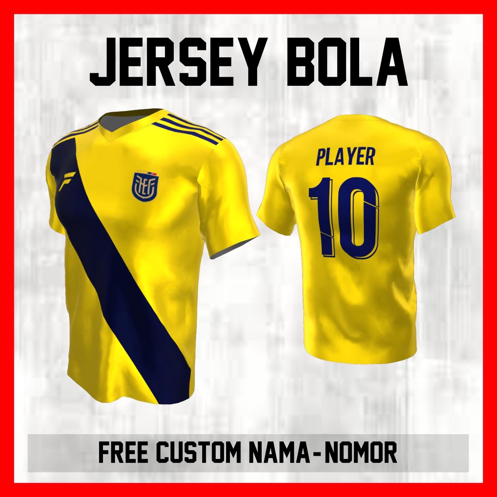 Kaos Bola Jersey Ekuador Timnas Negara Garis Bahu Baju Custom Nama dan Nomor Punggung - 64