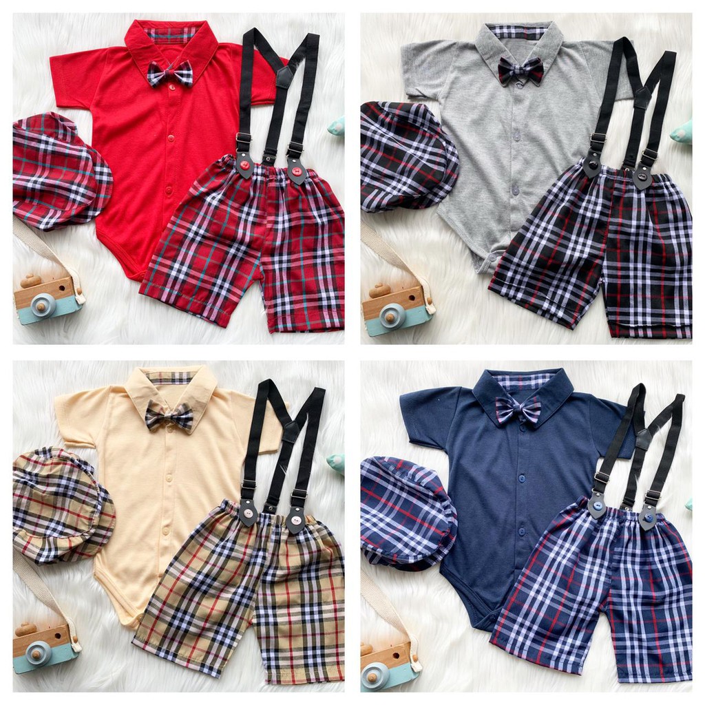 Baju bayi laki laki 0 6 bulan romper newborn burberi suspender jumper set jumper newborn cowok 12 bulan romper bayi laki laki