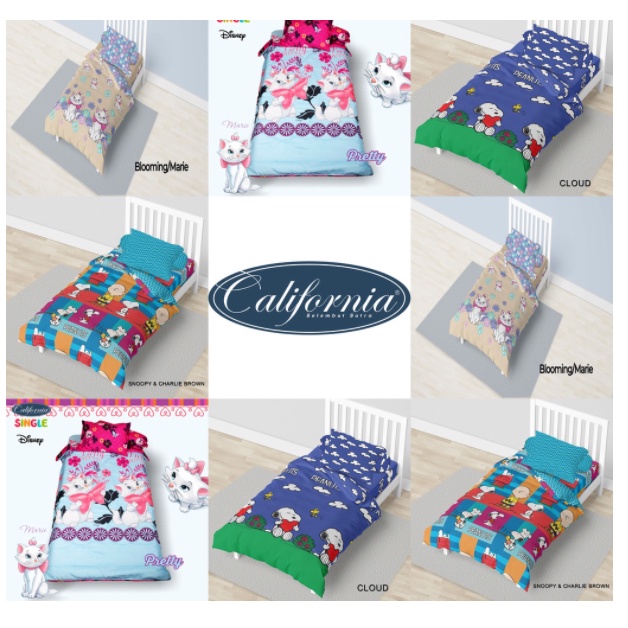 SPREI CALIFORNIA UKURAN 100 X 200 EXTRA SINGEL SIZE MOTIF BOLA KARTUN DISNEY BOLA DEWASA