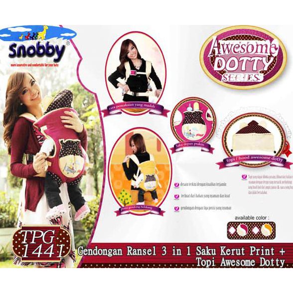 Gendongan Bayi Snobby Ransel 3 in 1 Saku Kerut Awesome Dotty TPG 1441