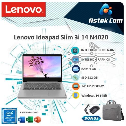 Lenovo Ideapad Slim 3i 14 N4020 4GB 512ssd W10+OHS 14 GRY