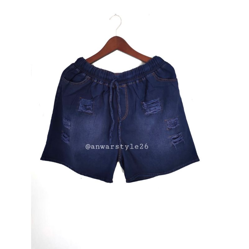 Hot Pants Jumbo Wanita Hot Pants Jeans Snowy Celana Pendek Polos Rawis & Sobek