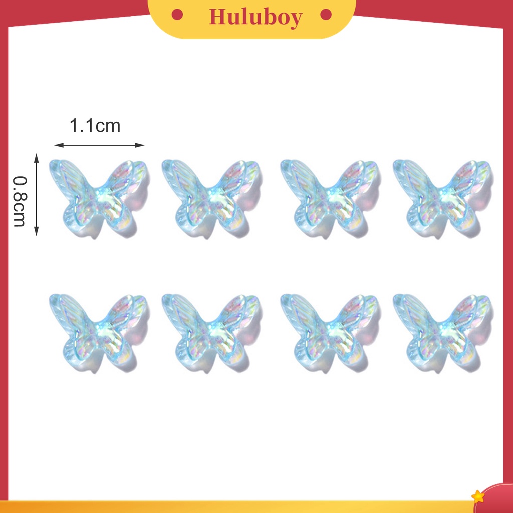 Huluboy Huluboy♡ 8pcs Ornamen Kupu-Kupu Berlian Imitasi Double Layer Untuk Nail Art Wanita