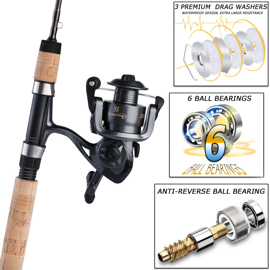 Pancing Set 1.8m joran pancing UL/L/ML Spinning Fishing Rod 2 Sections Fishing Reel 1000-4000 Series 5.2:1 High Speed Max Drag 10kg