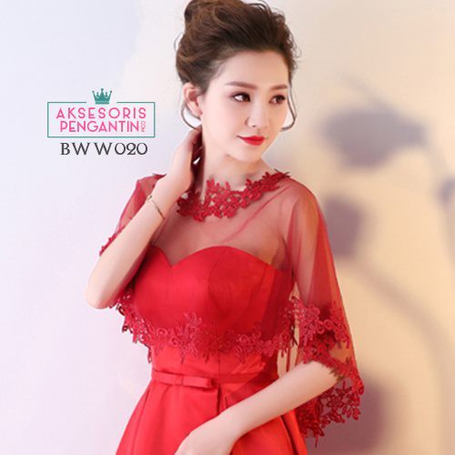 [READY STOCK] BOLERO KARDIGAN BROKAT KOREA AKSESORIS PENGANTIN LACE MAROON BWW020