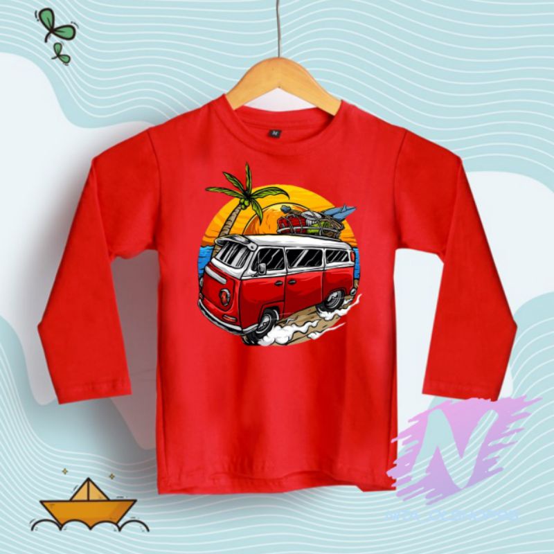 kaos animasi summer mobil kaos anak lengan panjang animasi pantai