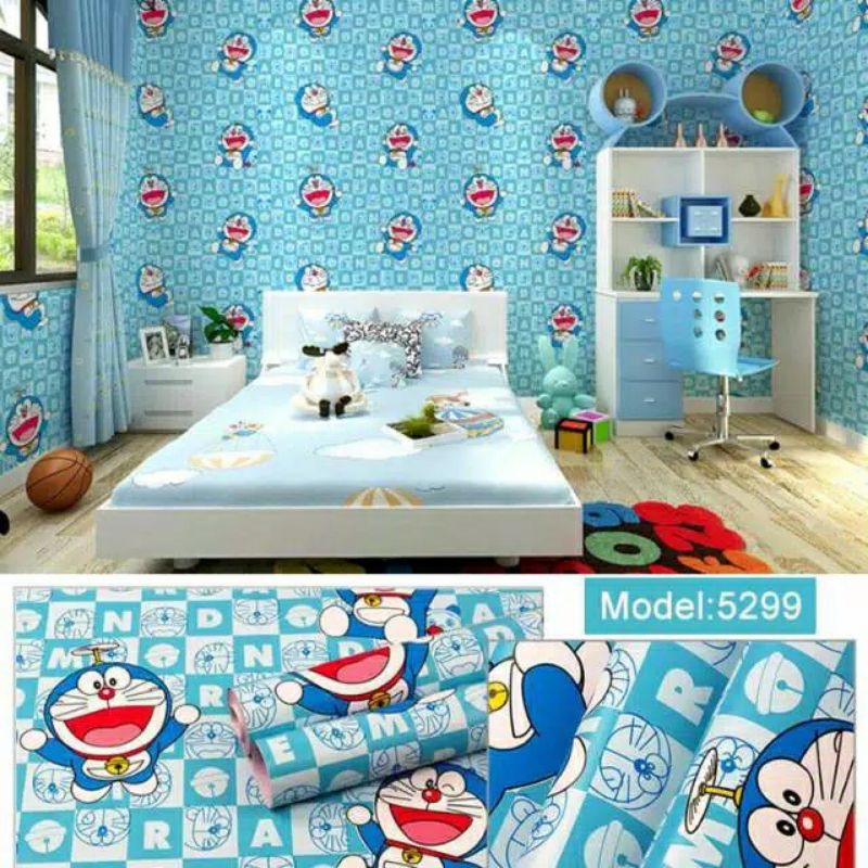 Wallpaper Stiker Dinding Motif Doraemon Kotak Ukuran 10m x 45cm