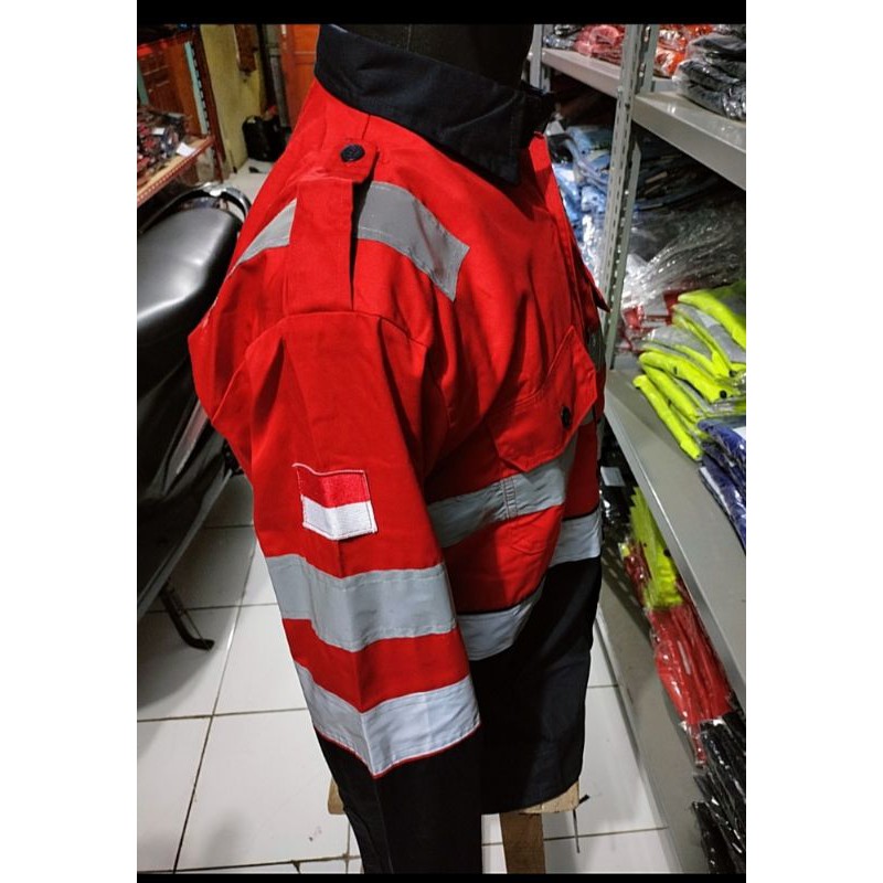 RESLETING DAN KANCING SERAGAM SAFETY MERAH DONGKER DOBLE SCOTLIGT