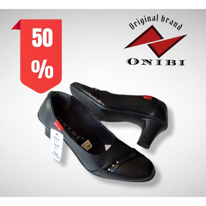 ONIBI  Sepatu wanita kantor onibi motif garis hitam terbaru