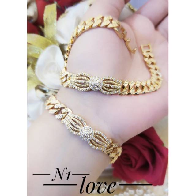 TERLARIS Set Perhiasan Lapis Emas Cincin Gelang Rantai Pita 1 Pcs Ribbon Xuping Permata Titanium