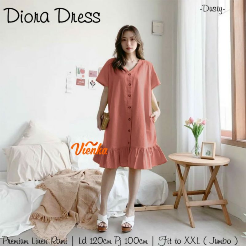 Diora mini dress katun linen lengan pendek LD 120 jumbo XXL
