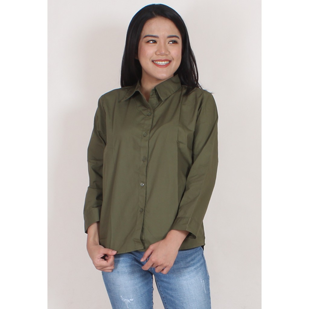 KEMEJA WANITA KATUN POLOS,SALUR,KOTAK