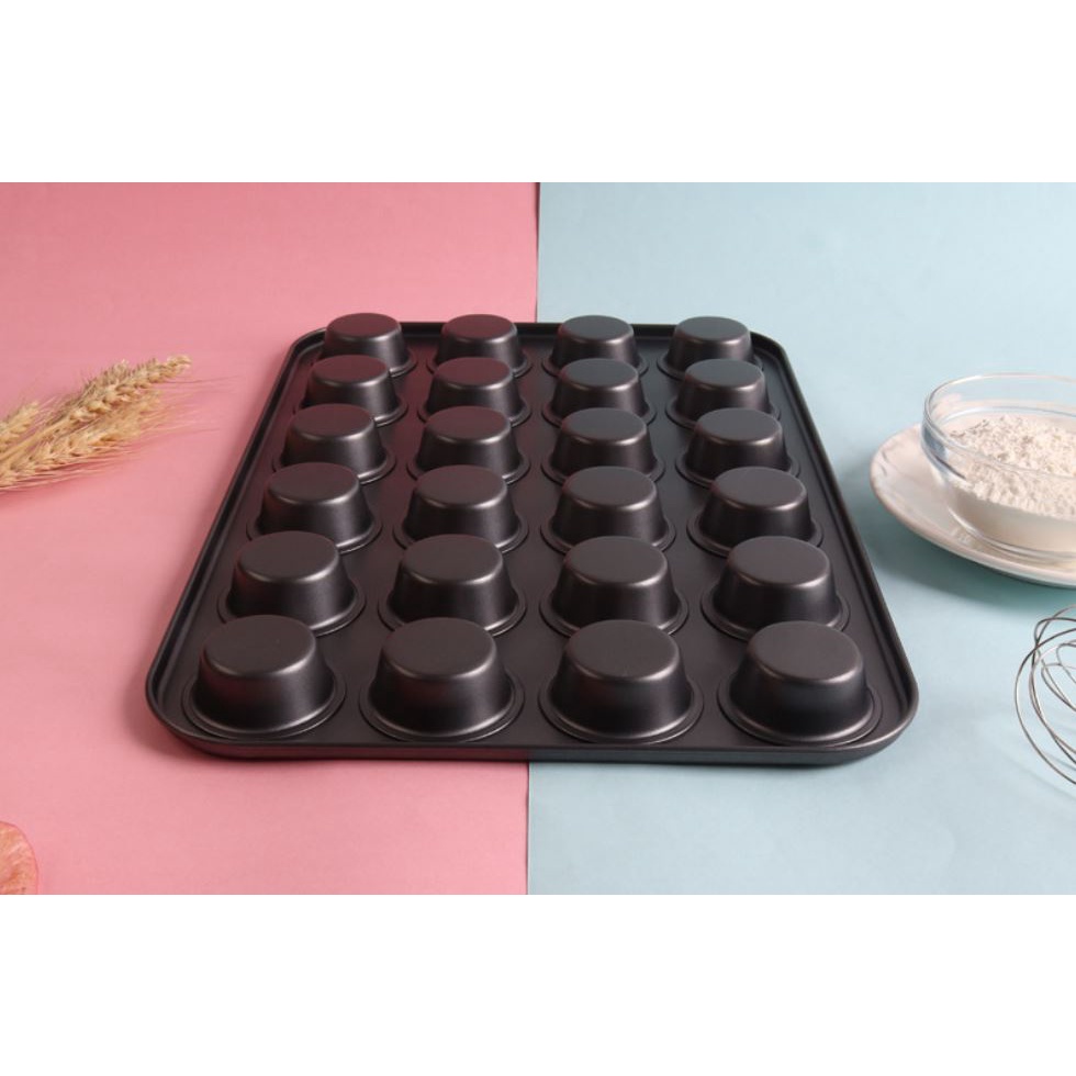 Cetakan Kue Loyang Mini Muffin Teflon Cupcakes Cupcake 24 Round Flat Cups Black Peralatan Dapur Premium Termurah