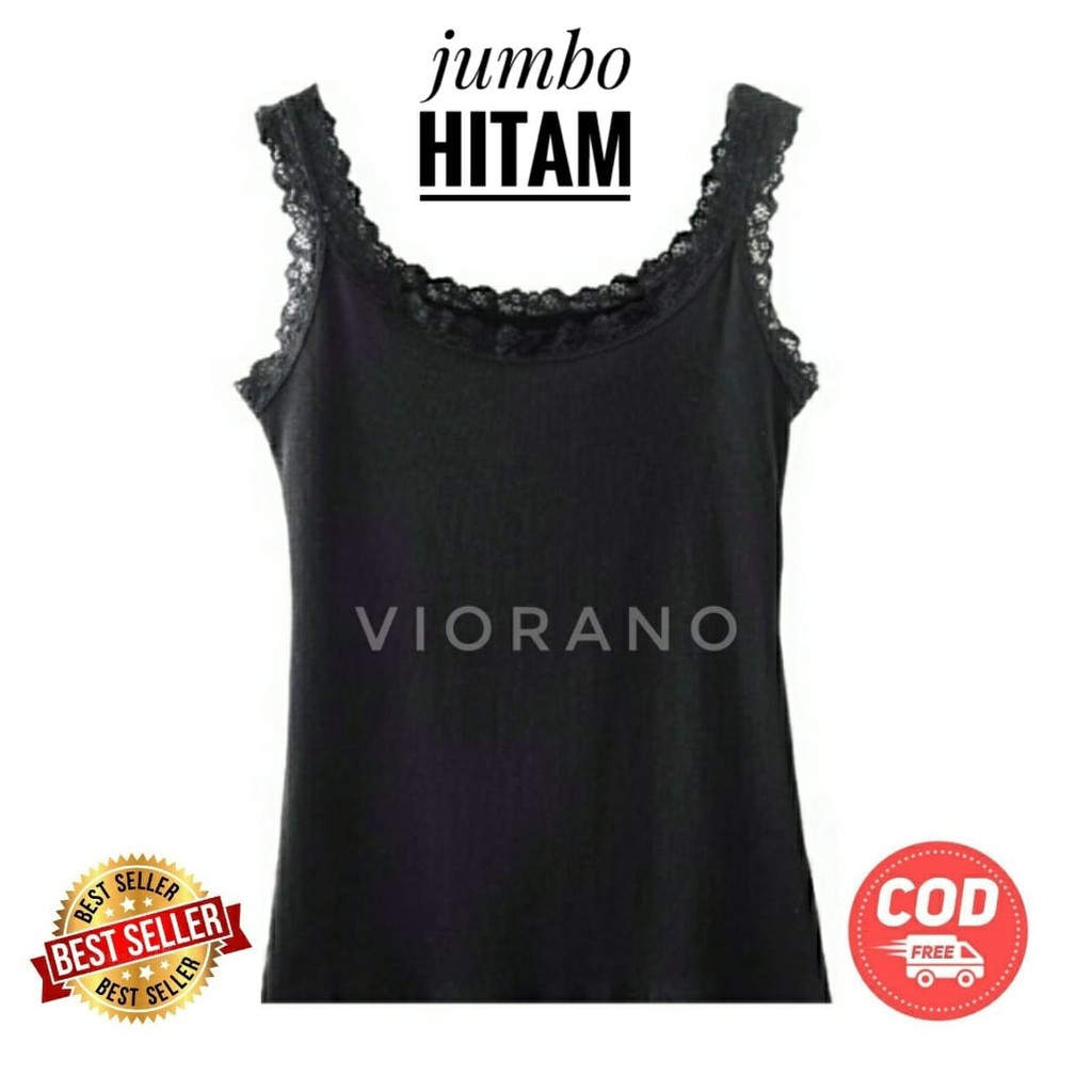 ITSHOPING - Camisol Renda Wanita Jumbo / Tanktop Renda Wanita Jumbo  / Singlet Renda Jumbo Soft-Hitam