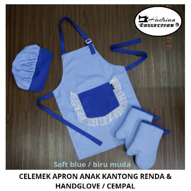 Celemek Topi Koki Anak dan Dewasa Model Kantong Renda | Celemek anak Custom nama | Celemek Masak Anak | Apron Anak | Celemek Anak Murah Best Quality Premium ( BISA CUSTOM BORDIR NAMA )