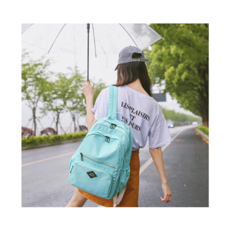 RH BAGS [COD] Tas Ransel Sekolah Wanita Motif Polos Kapasitas Besar Trendy Fashion Kekinian