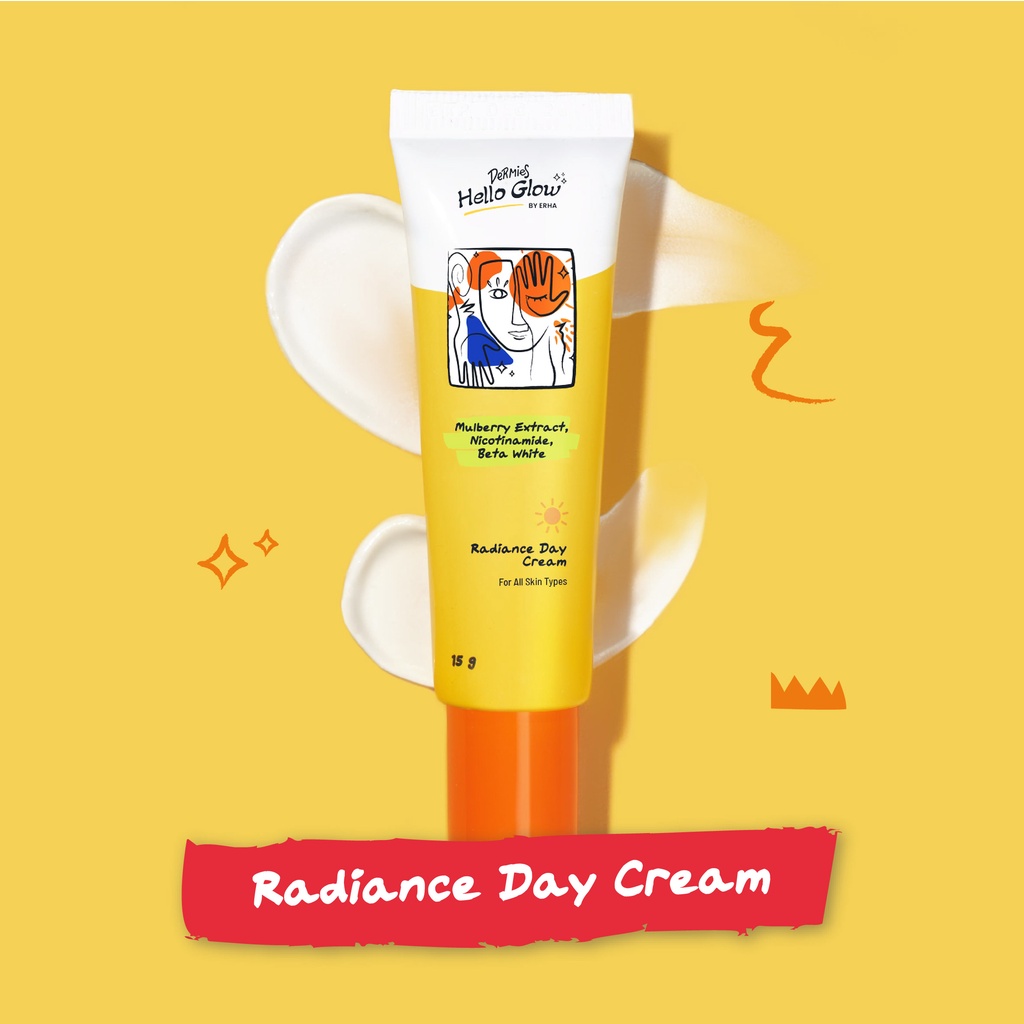 Dermies Hello Glow Radiance Day Cream 15g - Krim Wajah Pagi Pencerah + Vit E