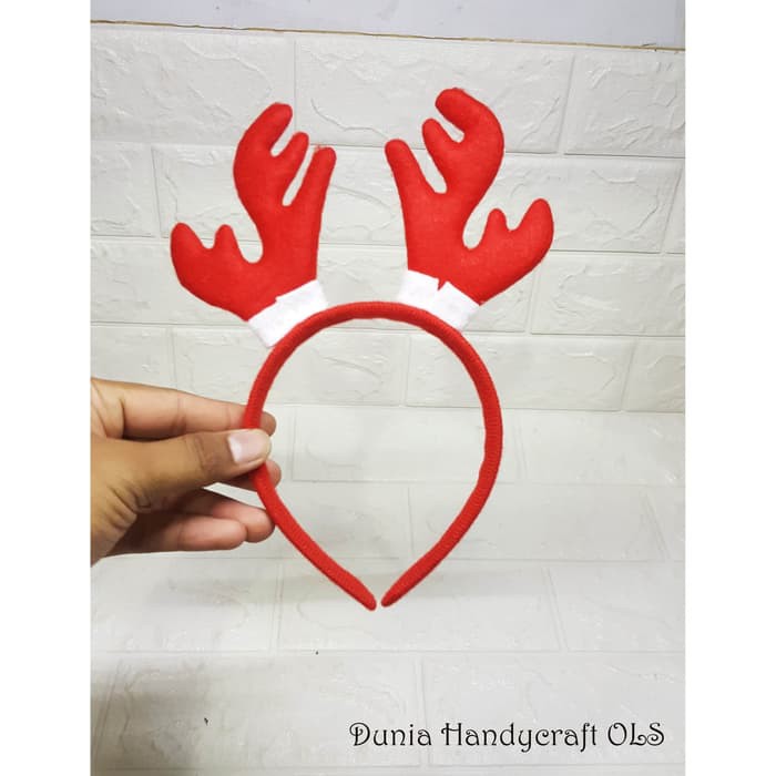 Bando Natal Polos Tanduk Rusa Merah Polos Bando Xmas Perayaan Pesta