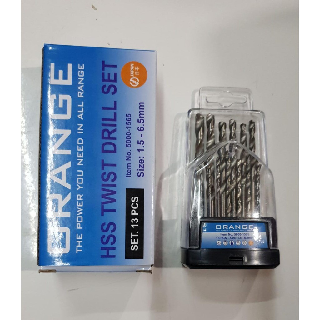 ORANGE Mata Bor Twist 1.5 -6.5 mm Besi Hss 13Pcs Drill Bit Set 13 Pcs Mata Bor Besi Set 1.5 - 6.5 mm 13 Pcs Mata Bor HSS Twist Drill Bitset Termurah Berkualitas