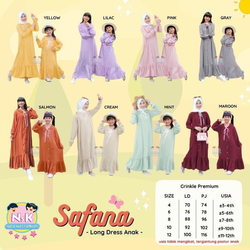 100% ORI Safana dress gamis anak by NsK /