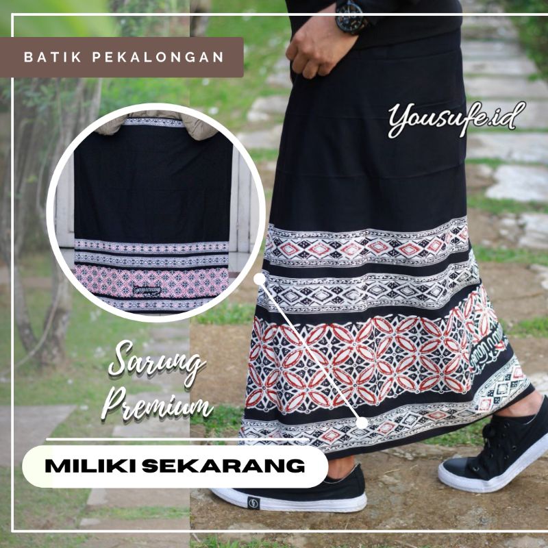 Sarung Batik Cap Colet Modern Hitam Putih Seragam Muslim Hadroh Pondok Jawa Solo Pekalongan Premium Dewasa Motif Kawung Merah Cod