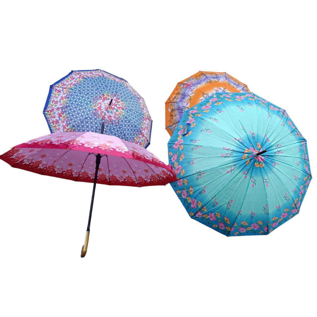 Payung 12 Jari Satin Saten Besar Standar Motif Bunga Kembang Umbrella Kuat Anti Hujan UV Lucu Warna / PAYUNG MURAH