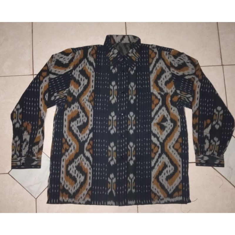 kemeja tenun motif toraja navy