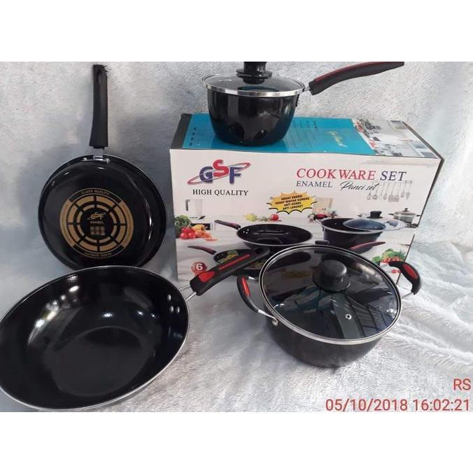 .........] Wajan Enamel Gsf Set 6 in 1 Anti Lengket Bahan Tebal Berkualitas