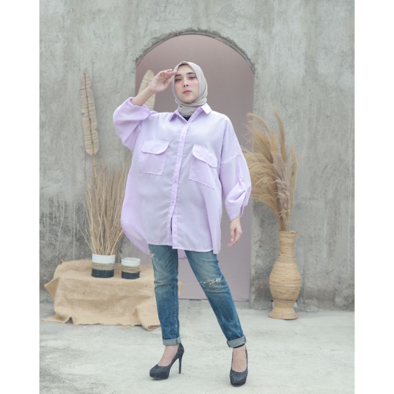 KEMEJA WANITA OVERSIZE POLOS K-2-Lilac