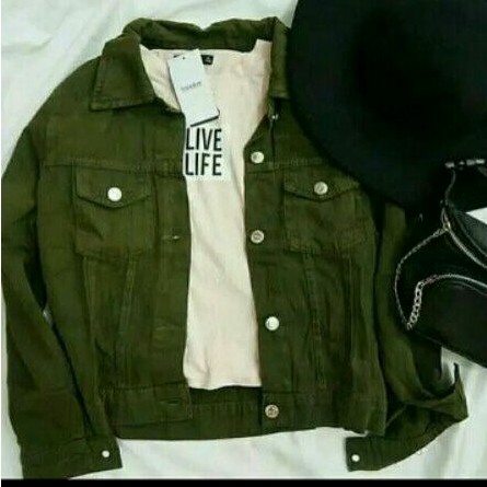 Jaket Jeans Army cewek RO/ Pakaian wanita baju jaket jeans cewek Jaket wanita jeans hijau army jeans