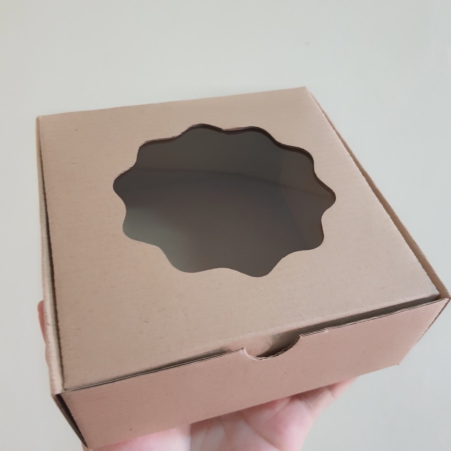 

( per 12 pcs ) dus kue jendela mika Dus Kraft kotak packaging bread snack dessert 15x15x6 cm