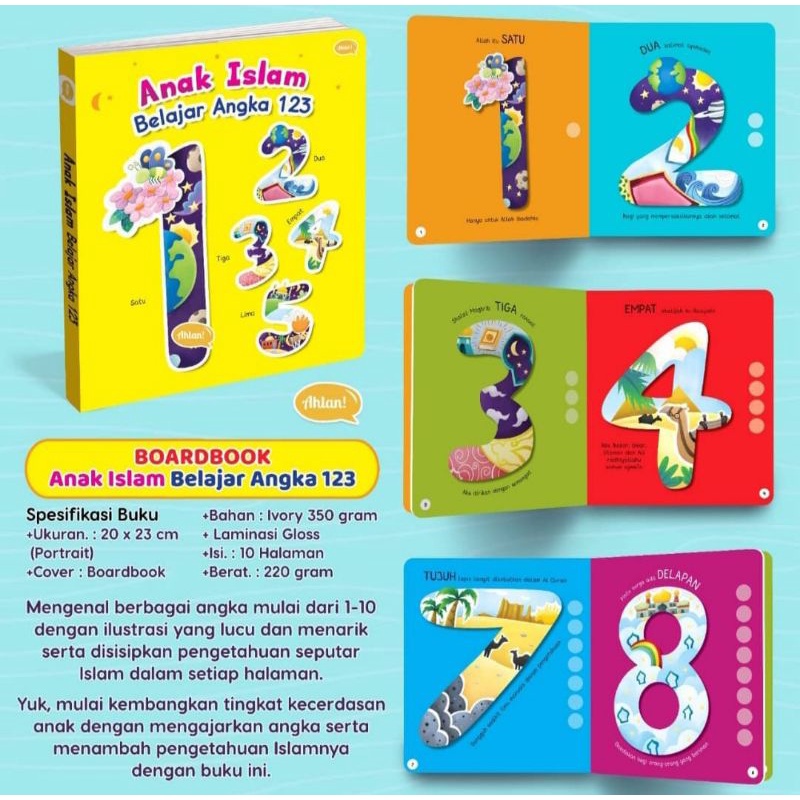 Buku Boardbook Anak Usia 1+ tahun "Anak Islam Belajar Angka 123" Ahlan