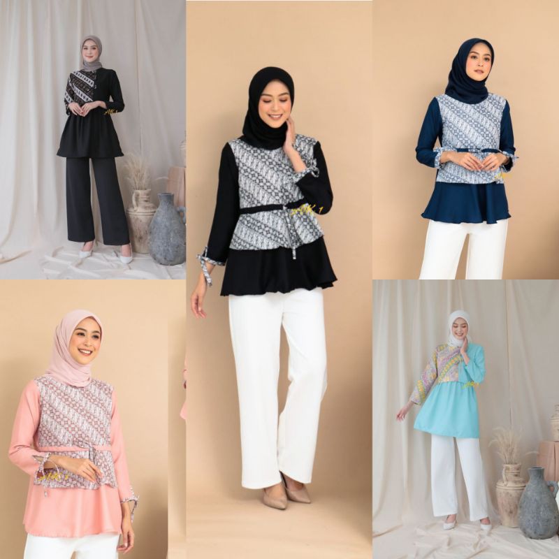 Atasan wanita, baju batik wanita, blouse kerja ori pekalongan mix velvet